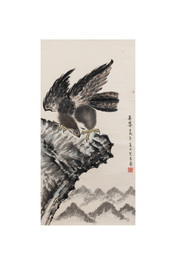 Su Yunchang 蘇運昌: 'Eagle', ink and colour on paper, 20th C. and Dong Liangguan 董良觀: 'Eagle', ink and colour on paper, 20th C.