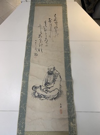 Japanese school: 'Calligraphy and Dharma', ink on paper, probably 17/18th C.