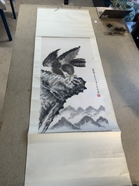 Su Yunchang 蘇運昌: 'Eagle', ink and colour on paper, 20th C. and Dong Liangguan 董良觀: 'Eagle', ink and colour on paper, 20th C.