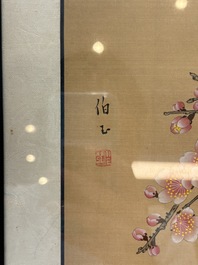 Seven Chinese school paintings: 'Flowers with birds and butterflies', ink and colour on silk, various signatures, 20th C.