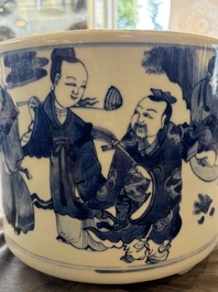 A large Chinese blue and white 'Ba Xian Zhu Shou 八仙祝壽&lsquo; tripod censer, 19th C.