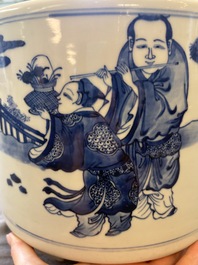 A large Chinese blue and white 'Ba Xian Zhu Shou 八仙祝壽&lsquo; tripod censer, 19th C.