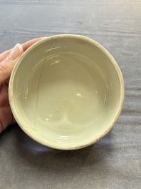 A pair of Chinese verte biscuit 'fish' jars and covers, 19th C.