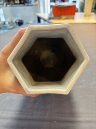 A fine Chinese famille rose gilt-decorated hexagonal vase with mandarin design, Qianlong