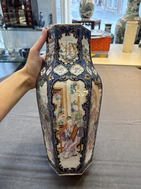 A fine Chinese famille rose gilt-decorated hexagonal vase with mandarin design, Qianlong