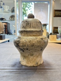 A Chinese archaistic jade vase and cover, 20th C.