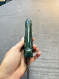 A spinach jade-hilted khandjar dagger, India, 19/20th C.