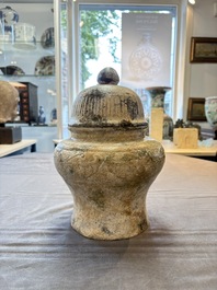 A Chinese archaistic jade vase and cover, 20th C.