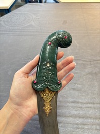 A spinach jade-hilted khandjar dagger, India, 19/20th C.