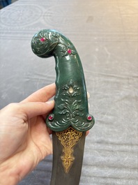 A spinach jade-hilted khandjar dagger, India, 19/20th C.