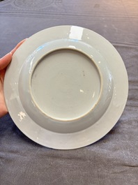 18 Chinese blue and white plates and saucers with floral design, 18th C.