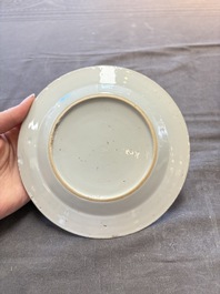 18 Chinese blue and white plates and saucers with floral design, 18th C.