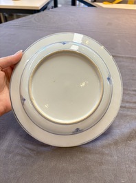 18 Chinese blue and white plates and saucers with floral design, 18th C.