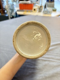 A pair of Chinese famille verte 'warriors' vases and a pair of 'birds among blossoming branches' vases, 19th C.