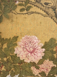 In the manner of Yun Shouping 惲壽平 (1633-1690): 'Pheasant and Peonies', ink and colour on silk