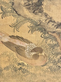 In the manner of Yun Shouping 惲壽平 (1633-1690): 'Pheasant and Peonies', ink and colour on silk