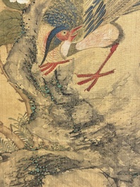 In the manner of Yun Shouping 惲壽平 (1633-1690): 'Pheasant and Peonies', ink and colour on silk