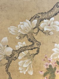 In the manner of Yun Shouping 惲壽平 (1633-1690): 'Pheasant and Peonies', ink and colour on silk