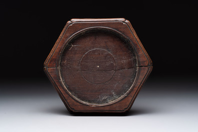 A Chinese archaistic bronze censer with 'Chilong' and 'Lingzhi' handles on wooden stand, Zhou Wang Bo Zuo Bao Ding 周王伯作寶鼎 mark, Yuan/Ming