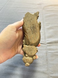 Five various Chinese wooden carvings and a censer, 19/20th C.