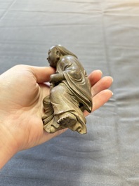 Five various Chinese wooden carvings and a censer, 19/20th C.