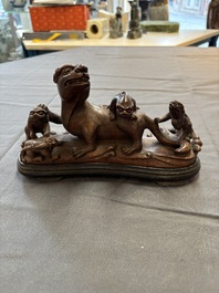 Five various Chinese wooden carvings and a censer, 19/20th C.