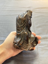 Five various Chinese wooden carvings and a censer, 19/20th C.