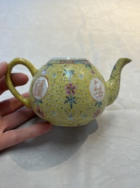 Four Chinese famille rose teapots, Luo Yong Sheng Hao 罗永盛号 mark, 20th C.