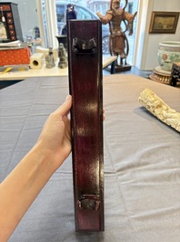 A Chinese ivory carving depicting a Luohan and a dragon, 'Da Ming 大明' mark, 19/20th C.