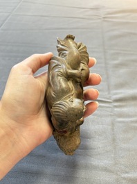 Five various Chinese wooden carvings and a censer, 19/20th C.