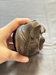 Five various Chinese wooden carvings and a censer, 19/20th C.