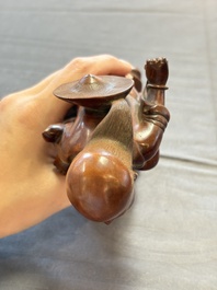 Five various Chinese wooden carvings and a censer, 19/20th C.