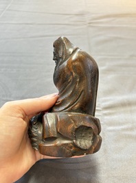 Five various Chinese wooden carvings and a censer, 19/20th C.