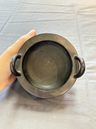 Five various Chinese wooden carvings and a censer, 19/20th C.