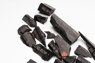 Two Chinese 'Poem' ink cakes, signed Cheng Junfang 程君房, Qianlong mark, one dated 1772, 18th C.