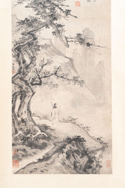 After Ma Yuan 馬遠: 'Sage in the mountain', ink and colour on paper, and after Wan Shouqi 萬壽祺: 'Strange Man', ink and colour on silk, 20th C.