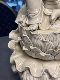 Three Chinese Dehua blanc de Chine figures of Guanyin and Weituo, He Chaozong 何朝宗 and Dehua 德化 marks, 20th C.