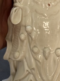 Three Chinese Dehua blanc de Chine figures of Guanyin and Weituo, He Chaozong 何朝宗 and Dehua 德化 marks, 20th C.