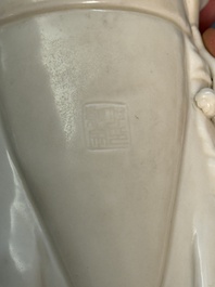 Three Chinese Dehua blanc de Chine figures of Guanyin and Weituo, He Chaozong 何朝宗 and Dehua 德化 marks, 20th C.