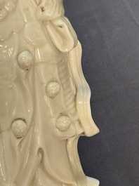 Three Chinese Dehua blanc de Chine figures of Guanyin and Weituo, He Chaozong 何朝宗 and Dehua 德化 marks, 20th C.