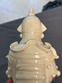 Three Chinese Dehua blanc de Chine figures of Guanyin and Weituo, He Chaozong 何朝宗 and Dehua 德化 marks, 20th C.