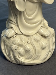 Three Chinese Dehua blanc de Chine figures of Guanyin and Weituo, He Chaozong 何朝宗 and Dehua 德化 marks, 20th C.