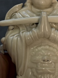 Three Chinese Dehua blanc de Chine figures of Guanyin and Weituo, He Chaozong 何朝宗 and Dehua 德化 marks, 20th C.