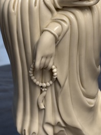 Three Chinese Dehua blanc de Chine figures of Guanyin and Weituo, He Chaozong 何朝宗 and Dehua 德化 marks, 20th C.