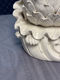 Three Chinese Dehua blanc de Chine figures of Guanyin and Weituo, He Chaozong 何朝宗 and Dehua 德化 marks, 20th C.