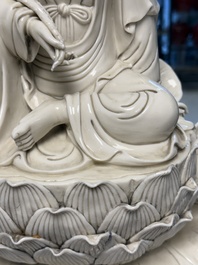 Three Chinese Dehua blanc de Chine figures of Guanyin and Weituo, He Chaozong 何朝宗 and Dehua 德化 marks, 20th C.