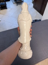 Three Chinese Dehua blanc de Chine figures of Guanyin and Weituo, He Chaozong 何朝宗 and Dehua 德化 marks, 20th C.