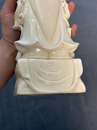 Three Chinese Dehua blanc de Chine figures of Guanyin and Weituo, He Chaozong 何朝宗 and Dehua 德化 marks, 20th C.