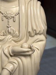 Three Chinese Dehua blanc de Chine figures of Guanyin and Weituo, He Chaozong 何朝宗 and Dehua 德化 marks, 20th C.