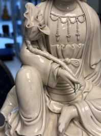 Three Chinese Dehua blanc de Chine figures of Guanyin and Weituo, He Chaozong 何朝宗 and Dehua 德化 marks, 20th C.